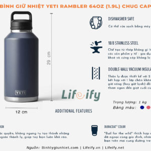 [Chính Hãng] Bình Giữ Nhiệt YETI Rambler 64oz Bottle Chug Cap (1.9L)